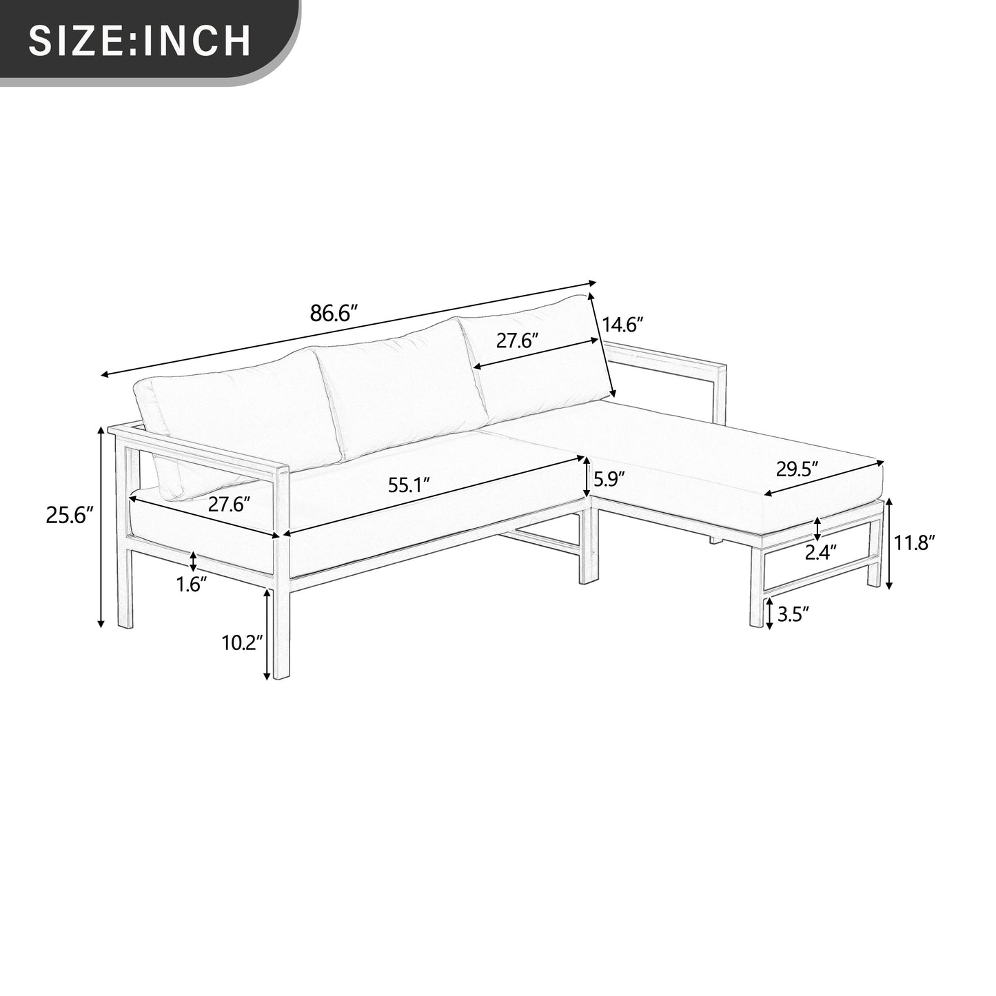 U_style outdoor L-shaped sectional sofa iron frame ultra-thick cushions HouseOfZazla on Tampa Home & Garden Store