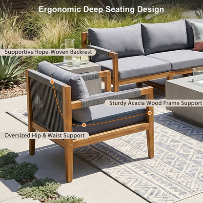 3 Piece Outdoor Sectional Sofa Set HouseOfZazla with gray cushions and rope-woven backs on Tampa Home & Garden Store