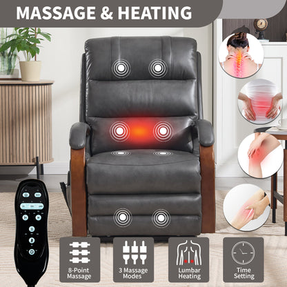 Power Dark Recliner Chair HouseOfZazla in gray leather with massage nodes on back and seat on Tampa Home & Garden Store