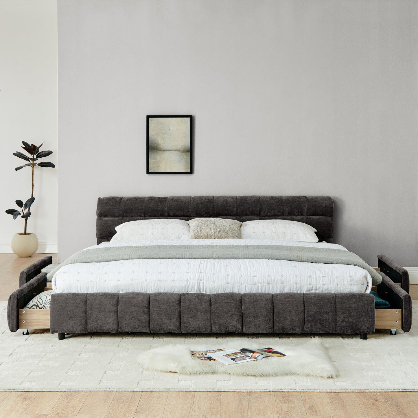 Modern Platform Bed Frame with Thick Fabric