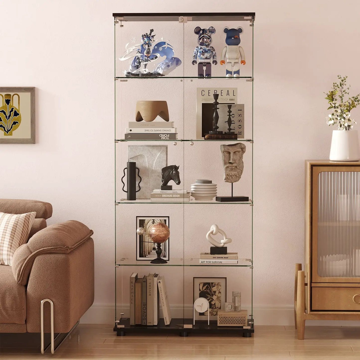 Display cabinet with glass shelves and double doors with lock by Unique Piece Furniture on Tampa Home & Garden Store