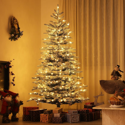 6.5 ft snow-flocked mountain pine artificial tree, pre-lit with warm white lights, HouseOfZazla on Tampa Home & Garden Store