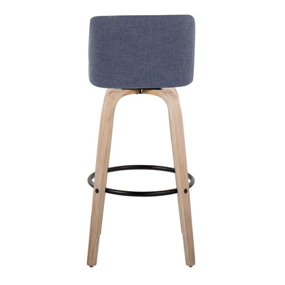 Bar stool blue fabric upholstery with natural wood legs and circular footrest on Tampa Home & Garden Store
