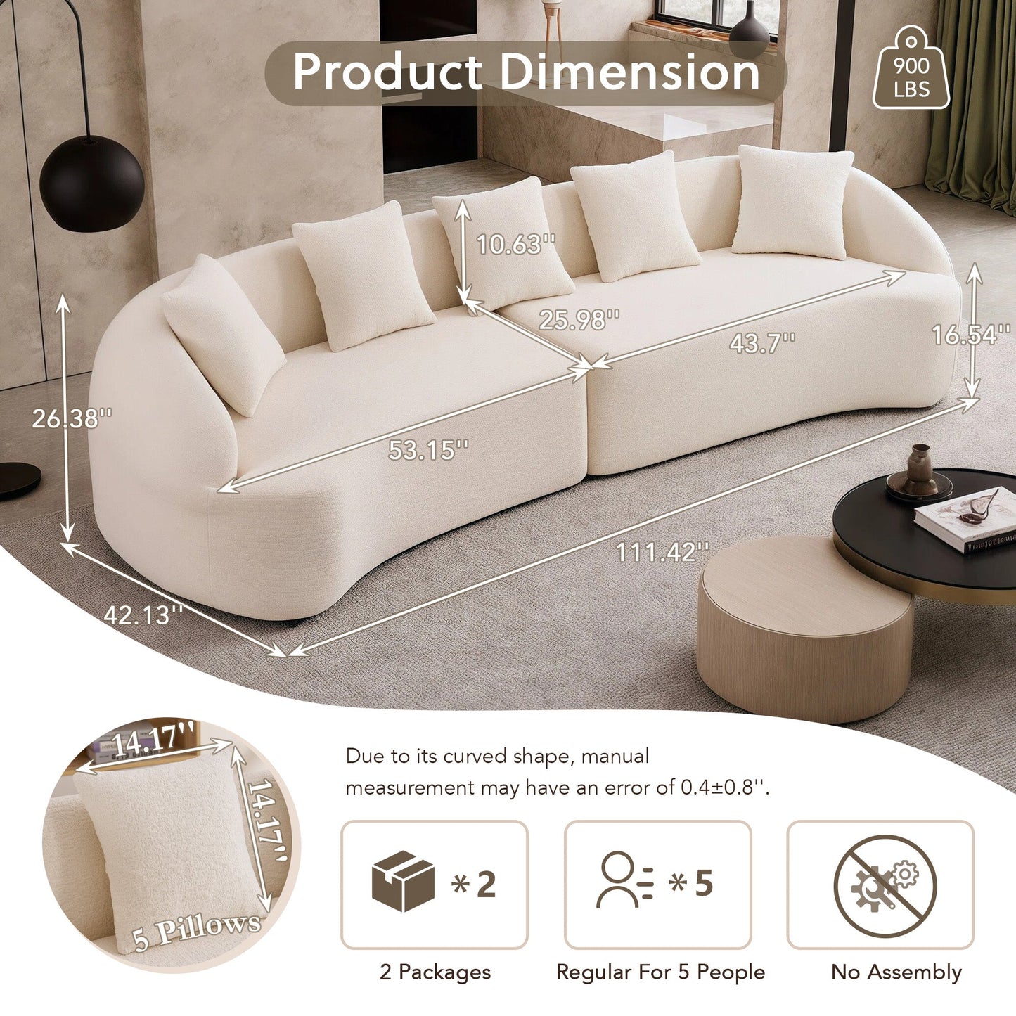 Curved Boneless Sofa Modular 110 Inch Sectional