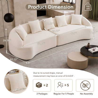 Curved Boneless Sofa Modular 110 Inch Sectional
