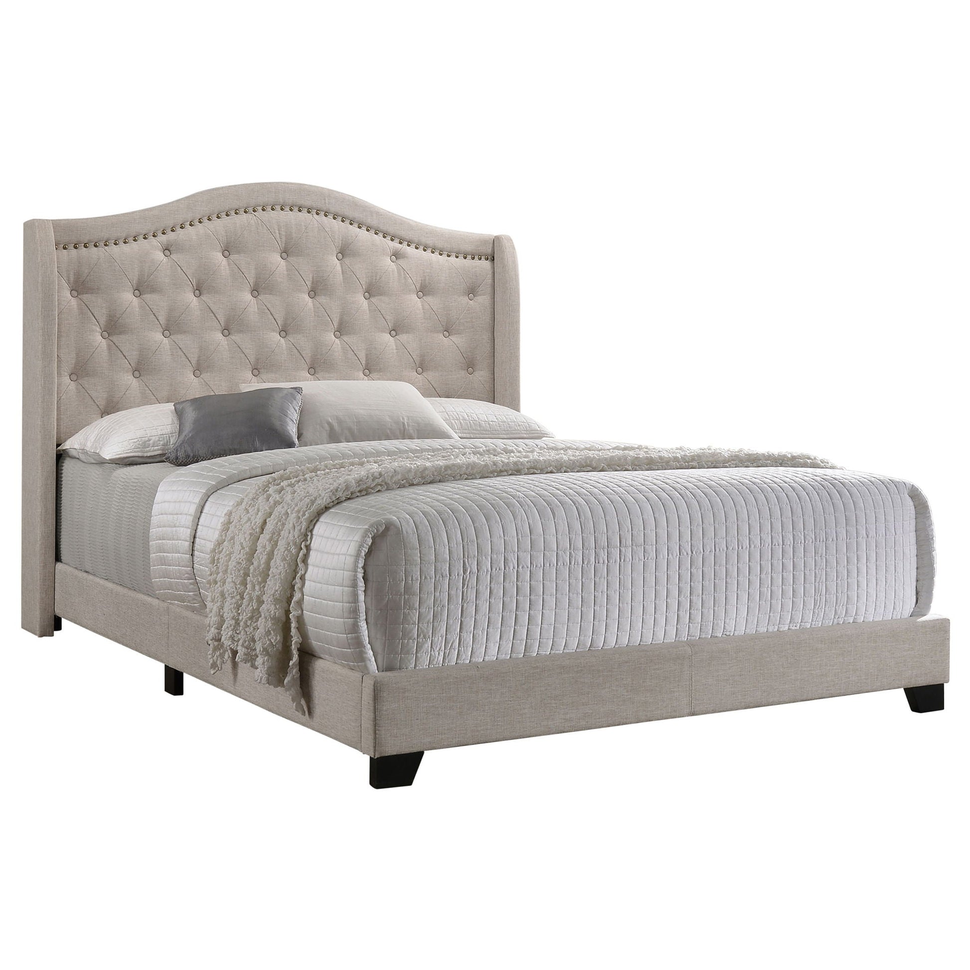 Copper Wingback Bed by HouseOfZazla beige upholstered panel bed with tufted headboard on Tampa Home & Garden Store