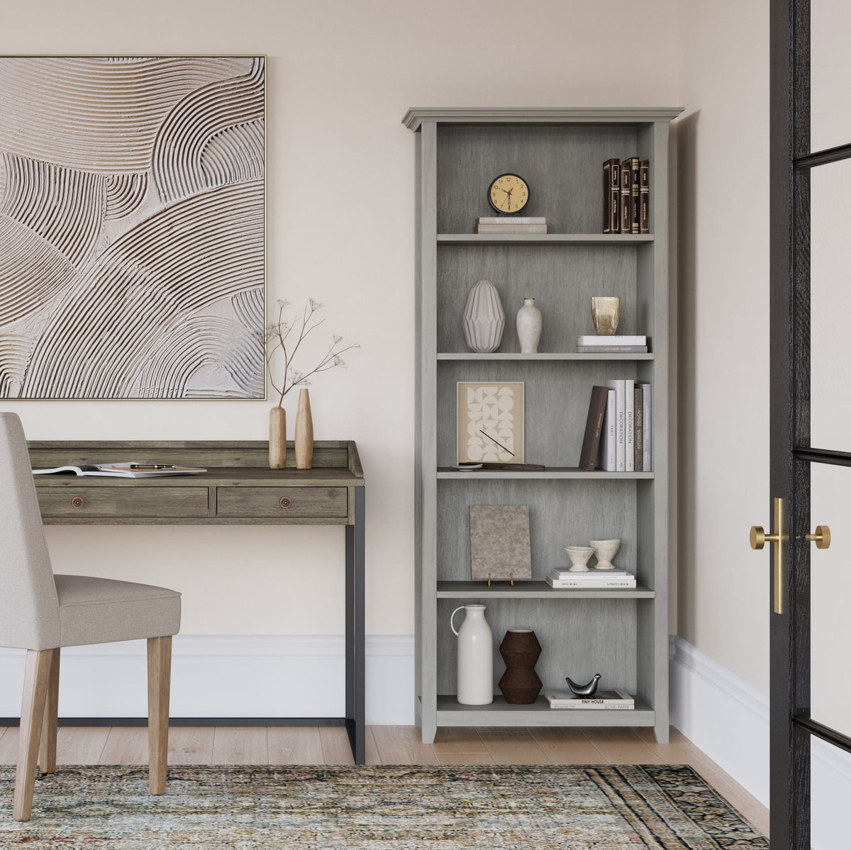 Amherst Wooden Bookcase with Adjustable Shelves gray finish by HouseOfZazla on Tampa Home & Garden Store