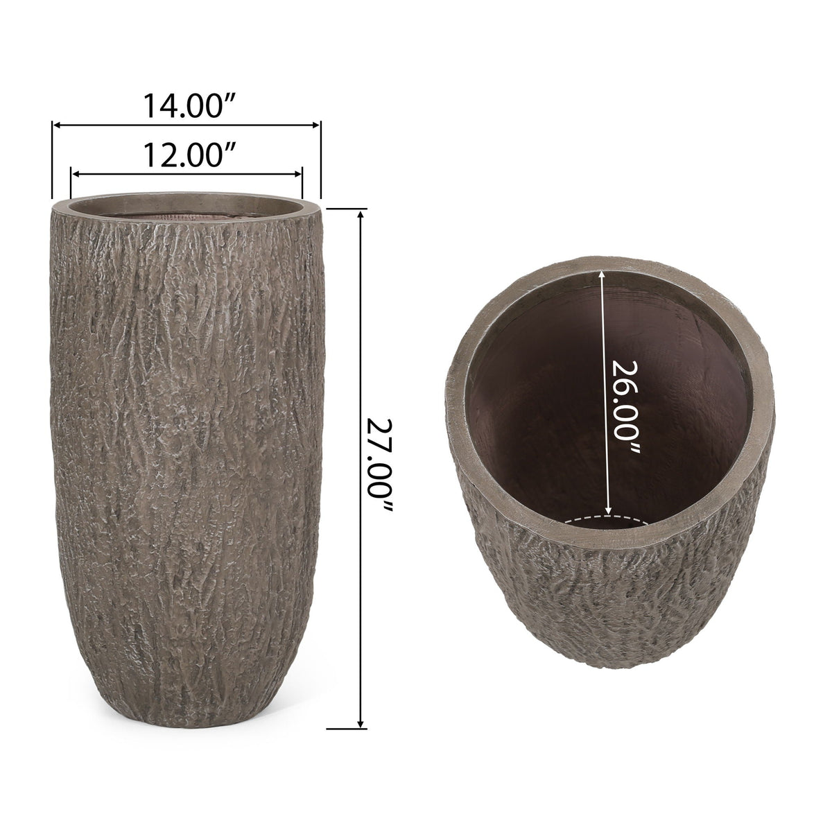 Magnesium Oxide Planter by HouseOfZazla Outdoor Use Natural Wood finish with bark texture on Tampa Home & Garden Store