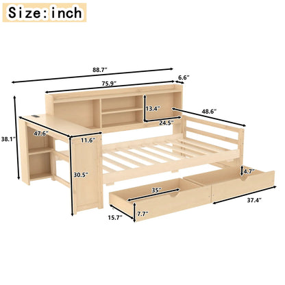 Corner Daybed With Storage Drawers and Bookcase