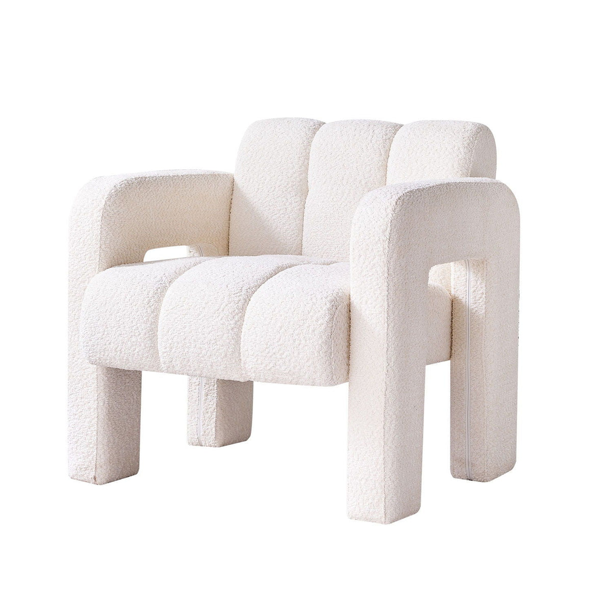 Boucle upholstered accent chair with solid wood frame in beige, rounded arms on Tampa Home & Garden Store