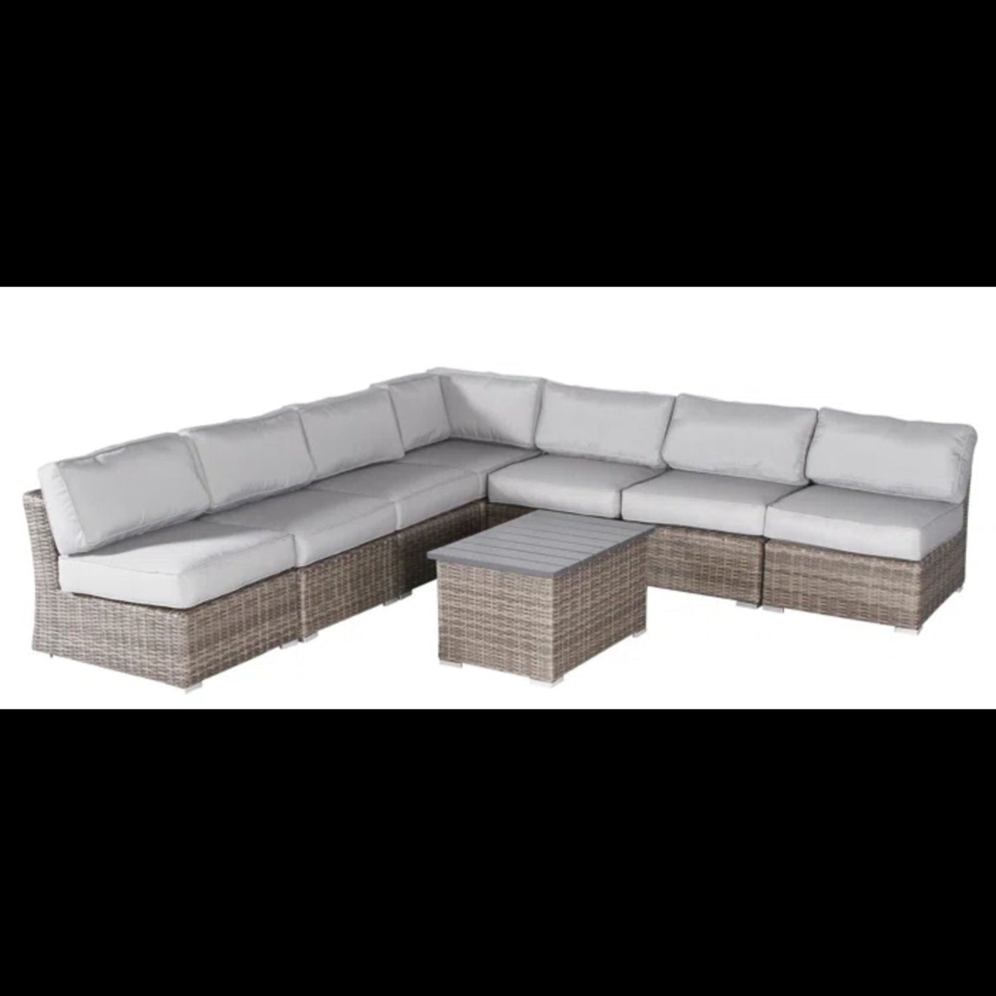 2-piece outdoor wicker sectional with gray cushions and square coffee table by HouseOfZazla on Tampa Home & Garden Store