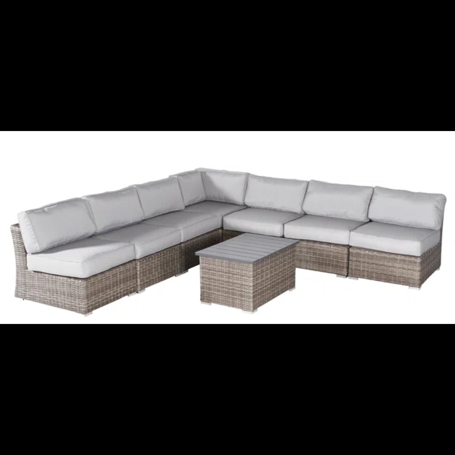 2-piece outdoor wicker sectional with gray cushions and square coffee table by HouseOfZazla on Tampa Home & Garden Store