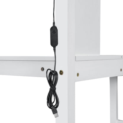 Loft bed frame white wood with exposed USB power cord and hardware on Tampa Home & Garden Store