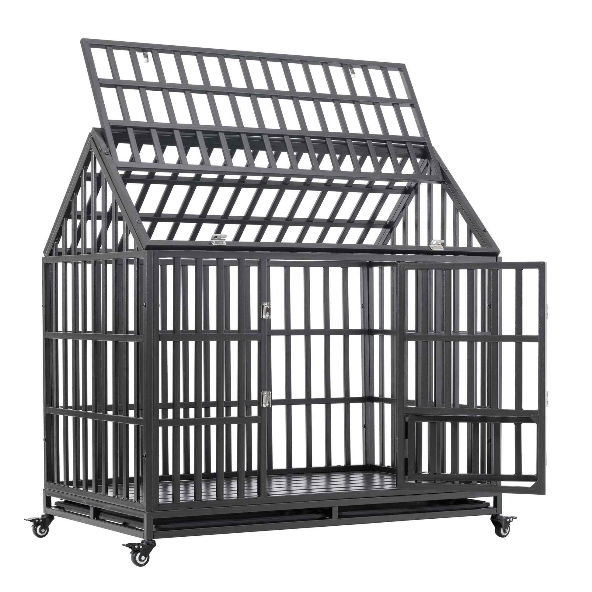 Heavy Duty Dog Crate with lockable wheels, black powder-coated steel by HouseOfZazla on Tampa Home & Garden Store