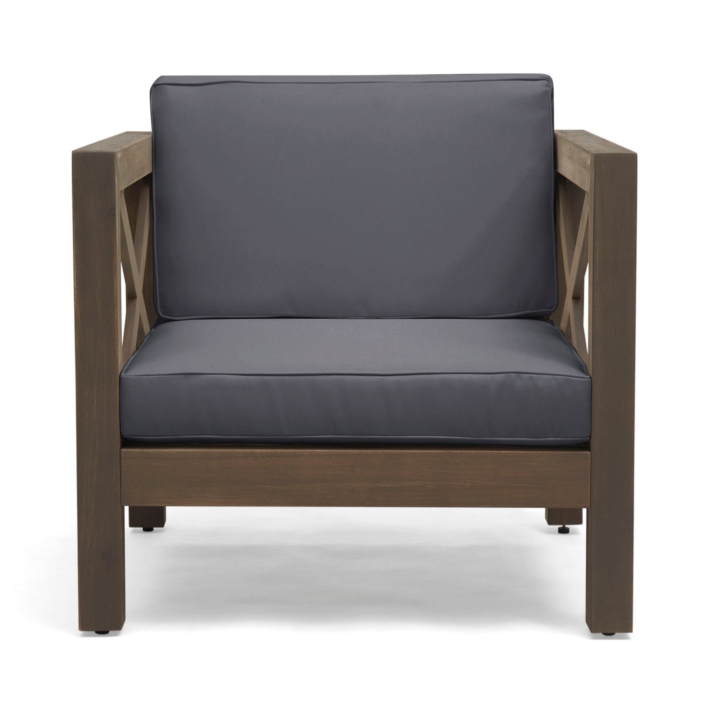 Brava Mid-Century Modern Club Chair HouseOfZazla dark gray water-resistant cushions wood frame on Tampa Home & Garden Store