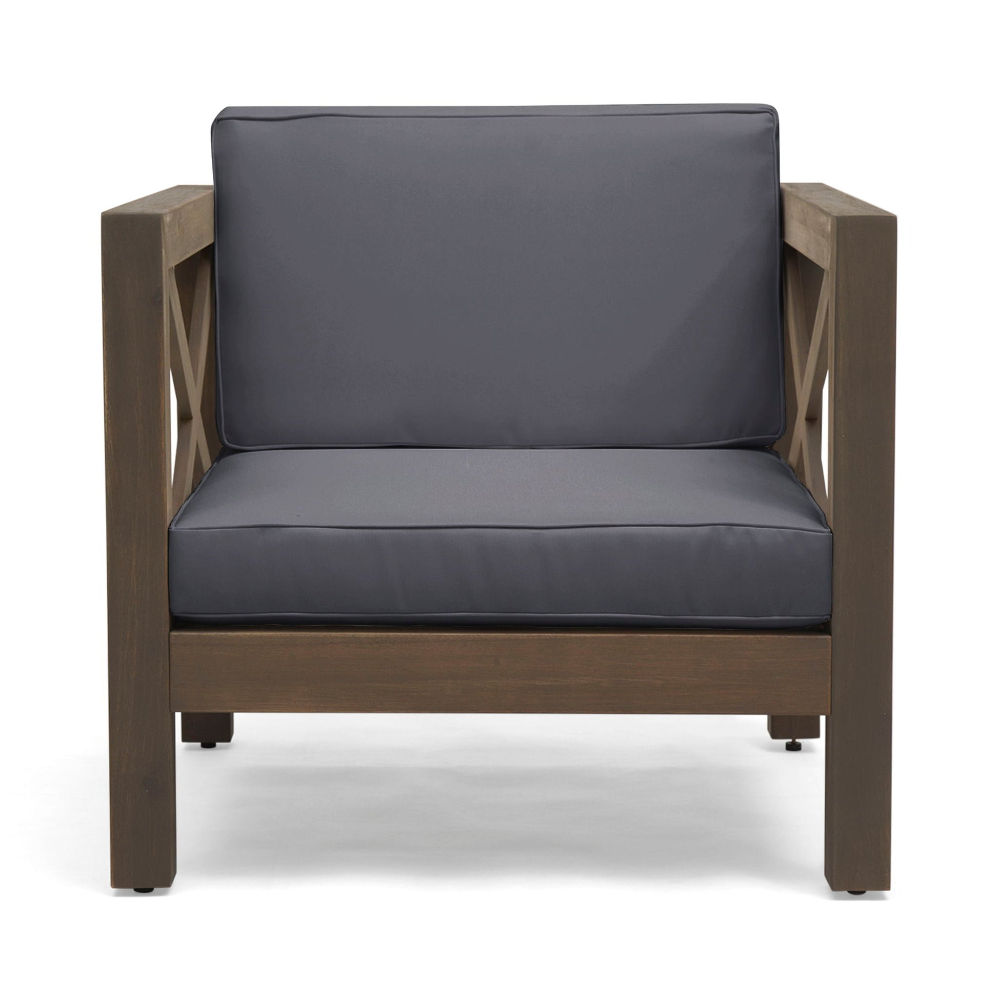 Brava Mid-Century Modern Club Chair HouseOfZazla dark gray water-resistant cushions wood frame on Tampa Home & Garden Store