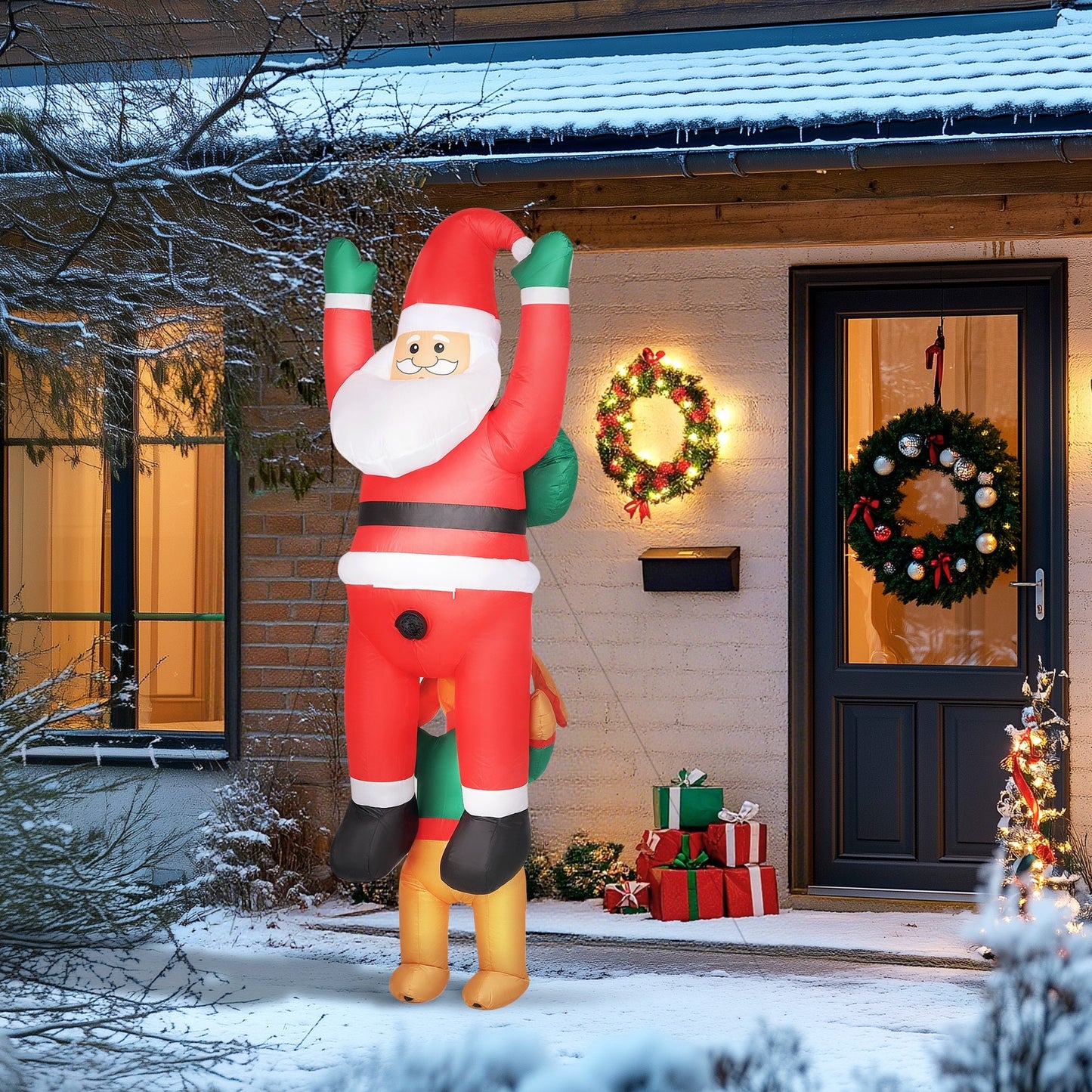 Hanging Christmas inflatable Santa with dog, 7ft tall, red suit, HouseOfZazla on Tampa Home & Garden Store