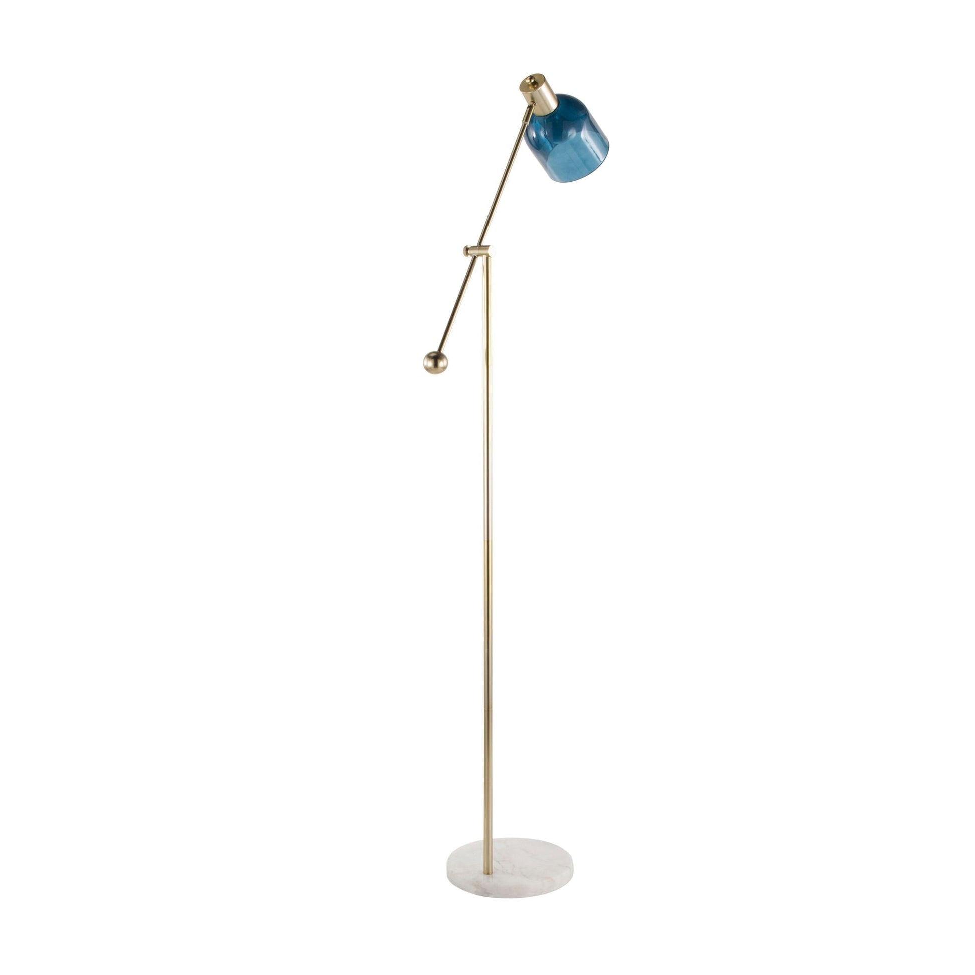 Marcel glam floor lamp with brass finish and blue shade on marble base on Tampa Home & Garden Store