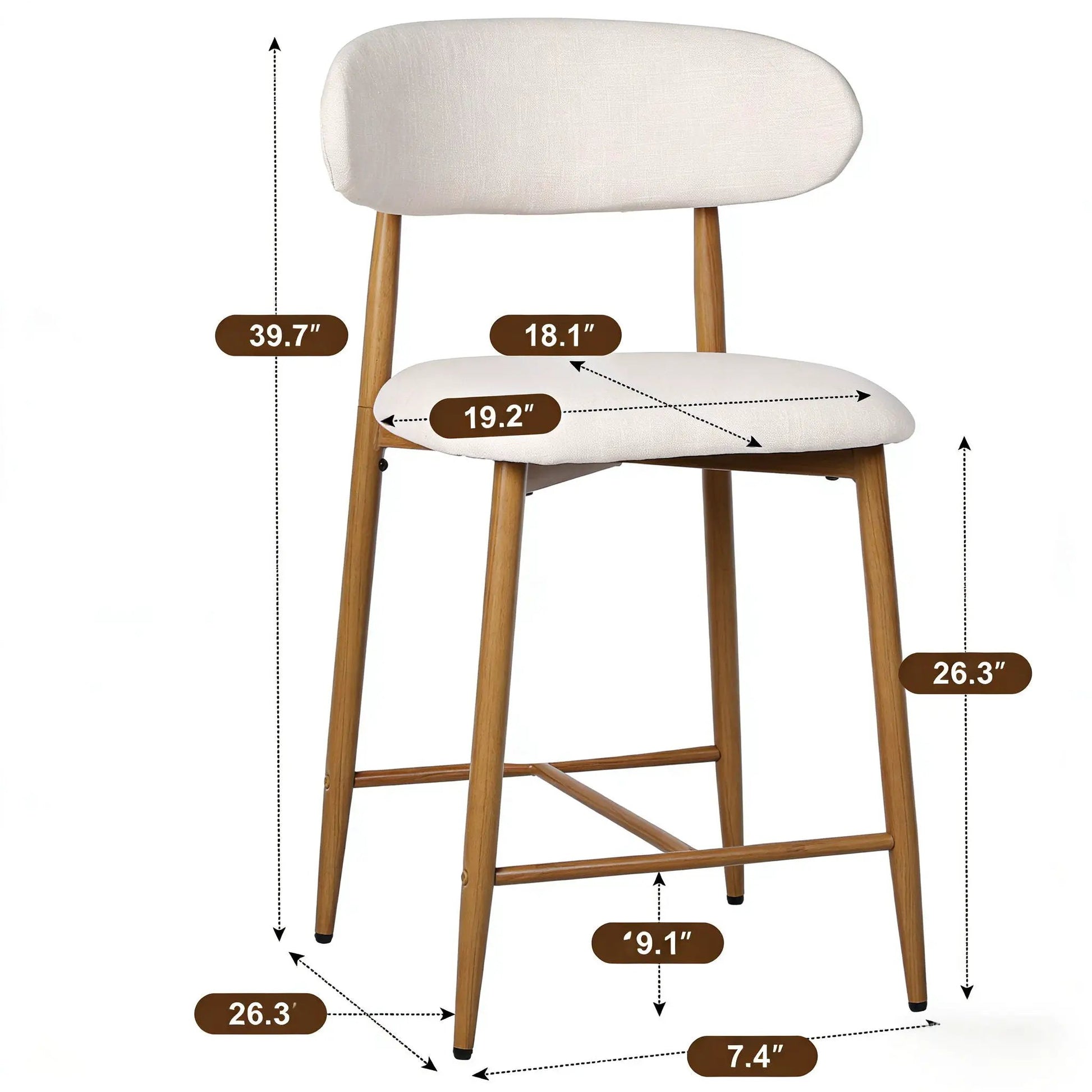 Upholstered counter-height bar stools beige fabric with wood legs set of 2 on Tampa Home & Garden Store
