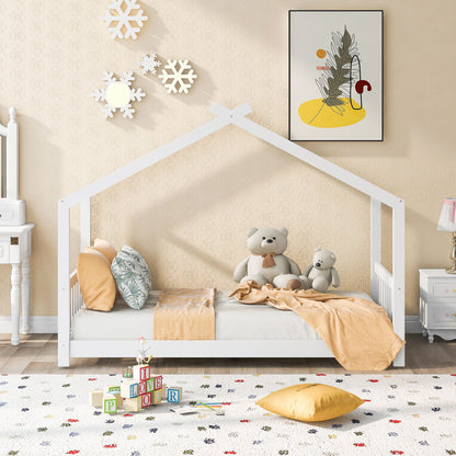 House platform bed with roof design, white frame, headboard and footboard on Tampa Home & Garden Store