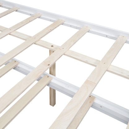 Full-size platform bed frame in white with natural wood slats and visible cross supports on Tampa Home & Garden Store