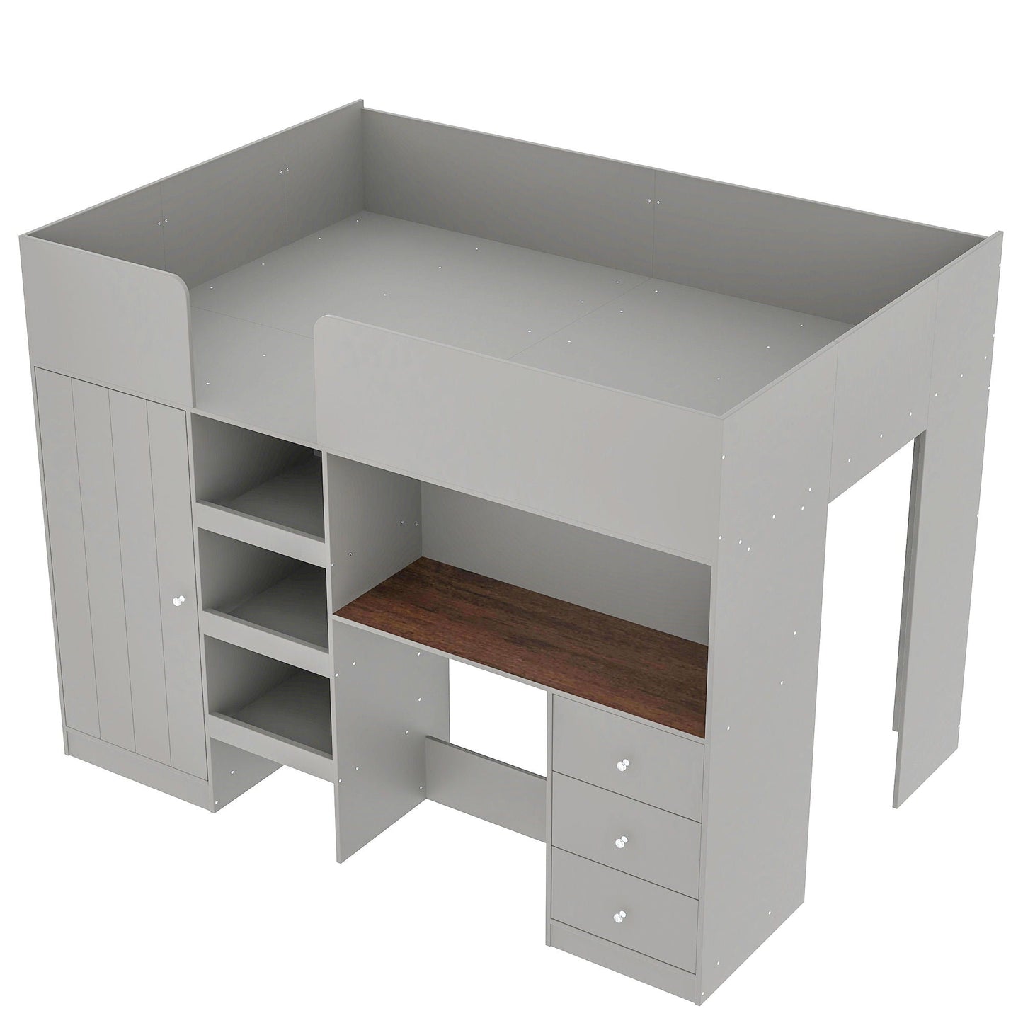 Loft bed with built-in wardrobe, desk, shelves, and drawers in gray by HouseOfZazla on Tampa Home & Garden Store