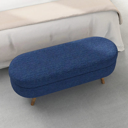 Oval blue upholstered storage ottoman with rubber wood legs by Unique Piece Furniture on Tampa Home & Garden Store