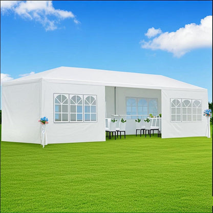 GemGear outdoor canopy tent 30'L × 10'W, white with removable sidewalls and arched window panels on Tampa Home & Garden Store