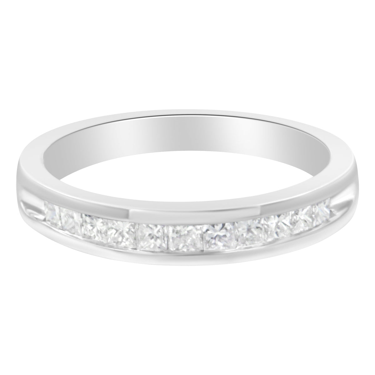 Sterling silver half-eternity ring with channel-set princess-cut diamonds 1/2 Cttw size 6 on Tampa Home & Garden Store