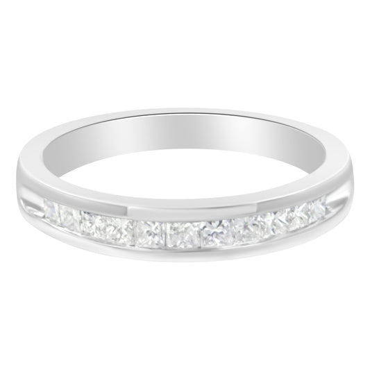 Sterling silver half-eternity ring with channel-set princess-cut diamonds 1/2 Cttw size 6 on Tampa Home & Garden Store