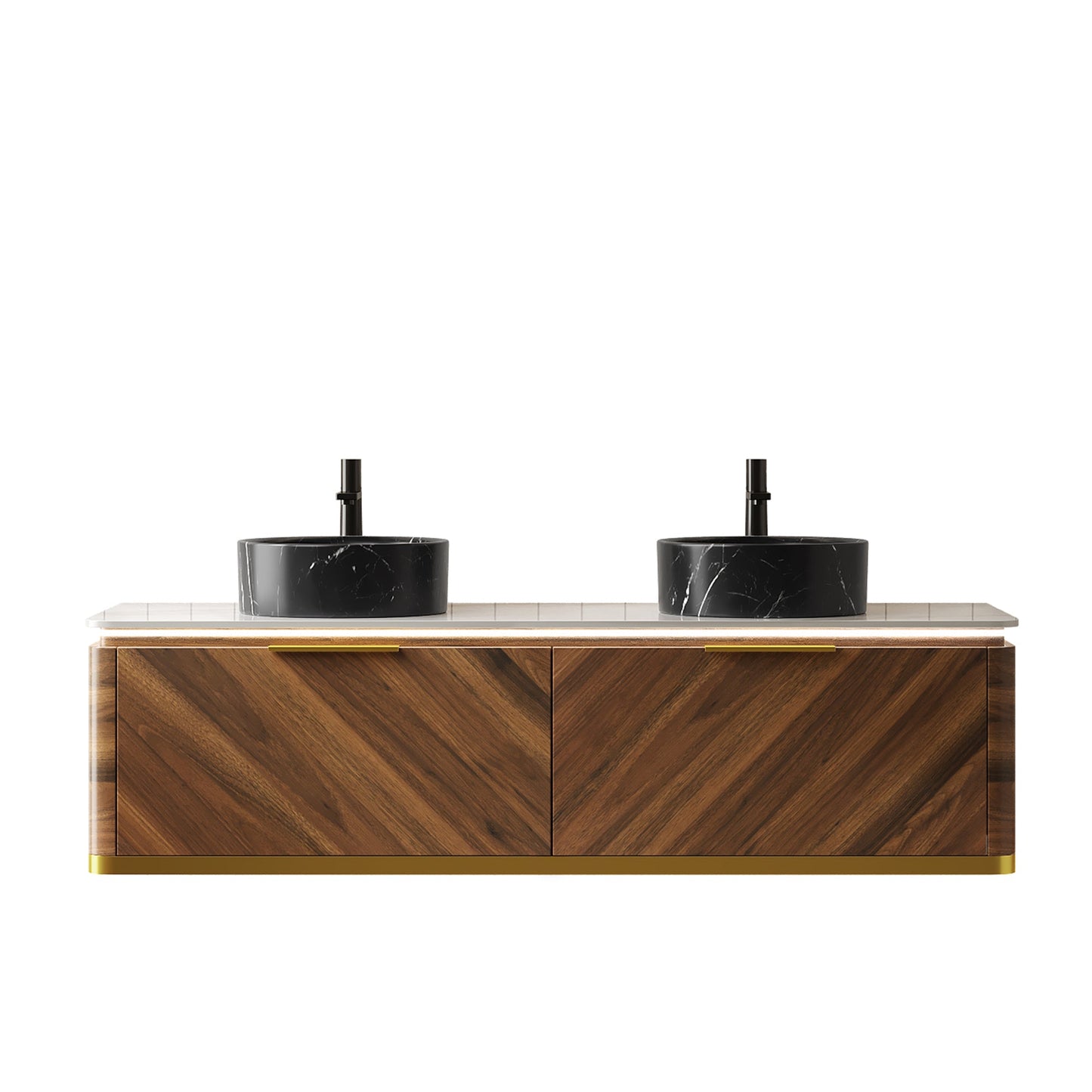 DIPA 60in vanity with 2 black marble vessel sinks, floating plywood cabinet HouseOfZazla on Tampa Home & Garden Store