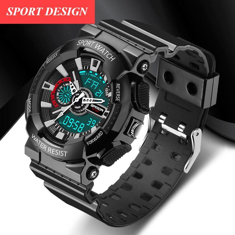 Stevvex sport watch with LED digital and analog display, black rugged military style 30M on Tampa Home & Garden Store