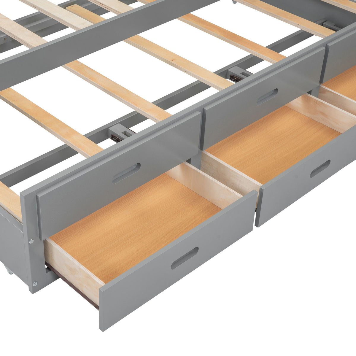 Full-size platform bed frame in gray with storage drawers and wood slat base on Tampa Home & Garden Store