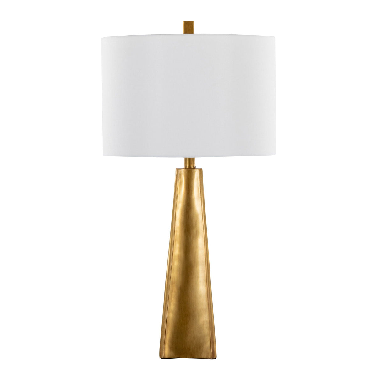 Pompeii contemporary table lamp with white drum shade and gold brass base on Tampa Home & Garden Store
