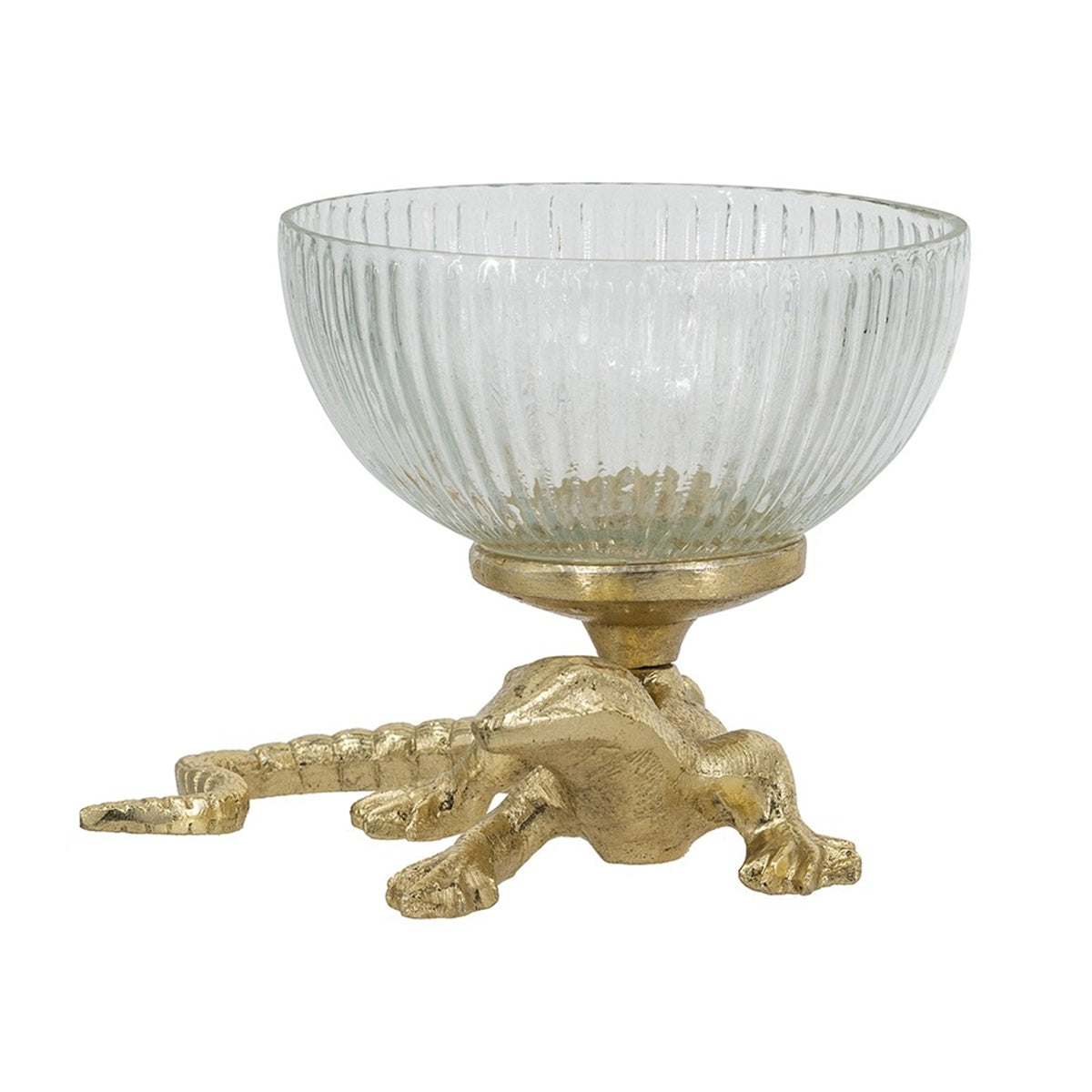 Gold lizard pedestal bowl with ribbed glass dish by HouseOfZazla on Tampa Home & Garden Store