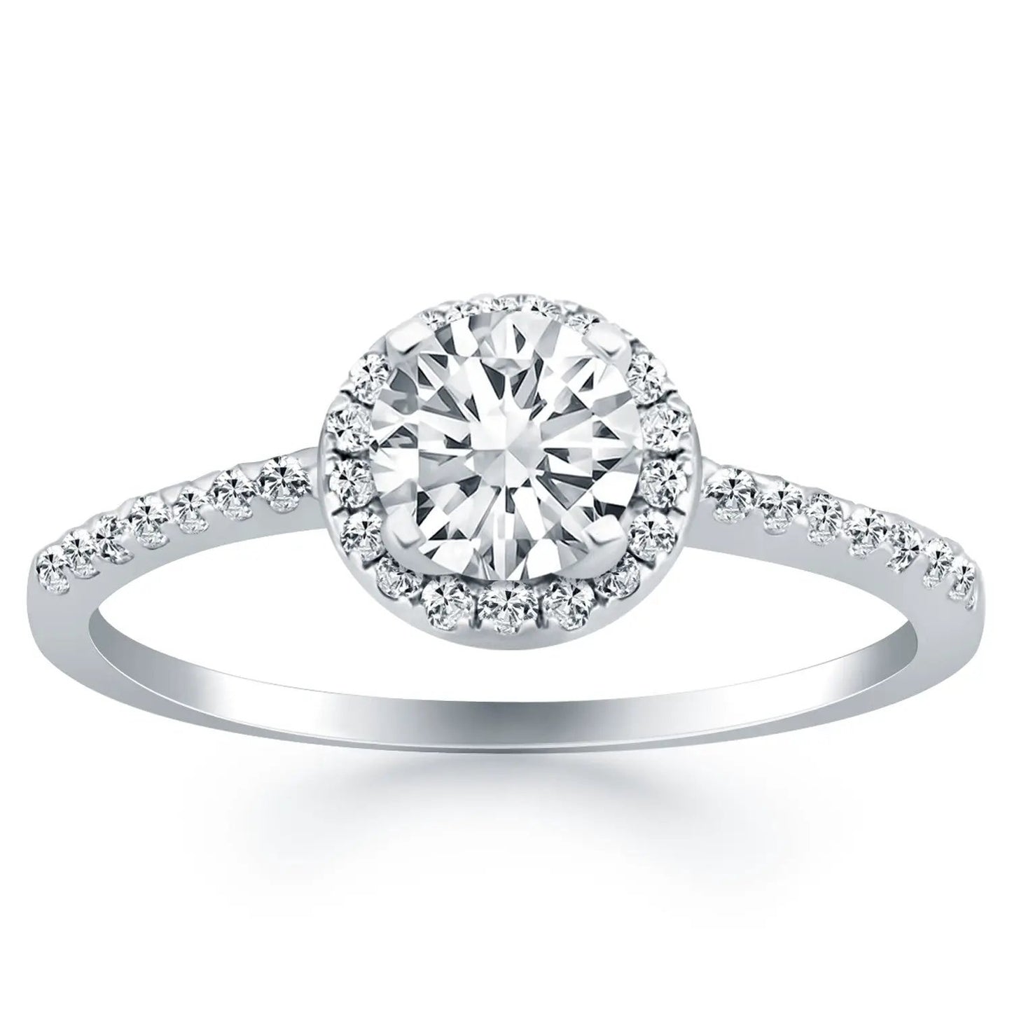 Rings: 14k white gold diamond halo engagement ring with pavé band by Bids.com on Tampa Home & Garden Store