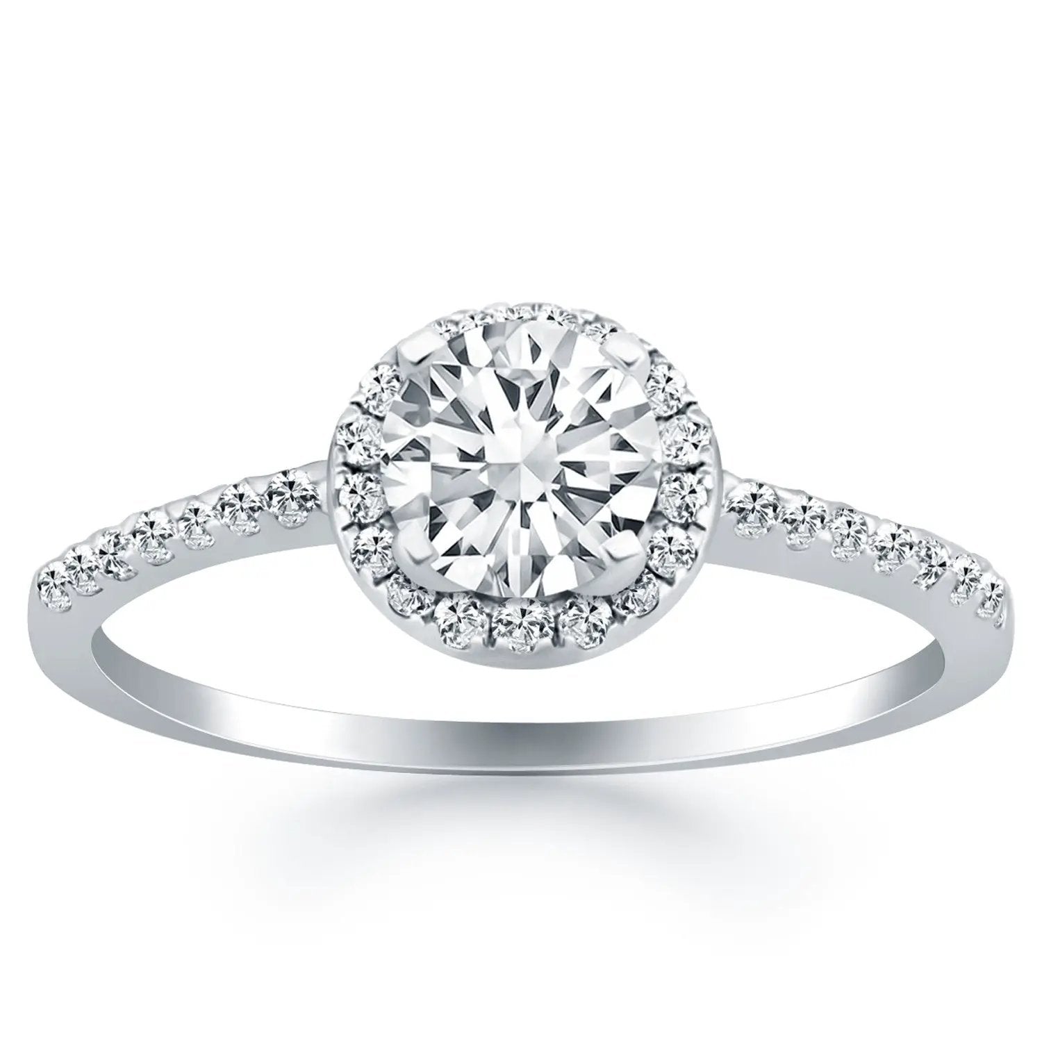 Rings: 14k white gold diamond halo engagement ring with pavé band by Bids.com on Tampa Home & Garden Store