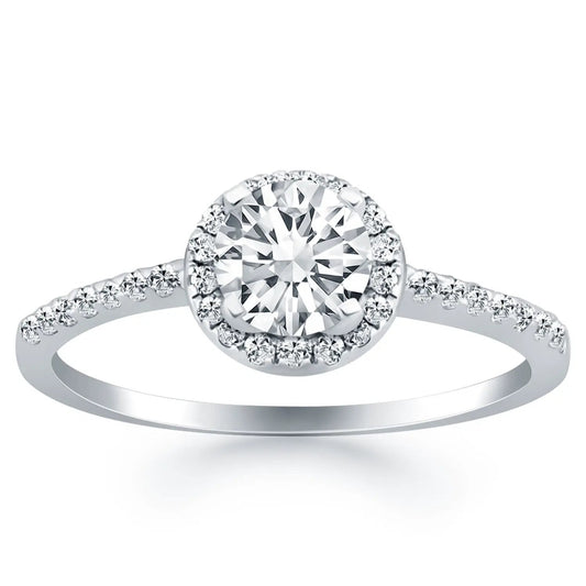 Rings: 14k white gold diamond halo engagement ring with pavé band by Bids.com on Tampa Home & Garden Store