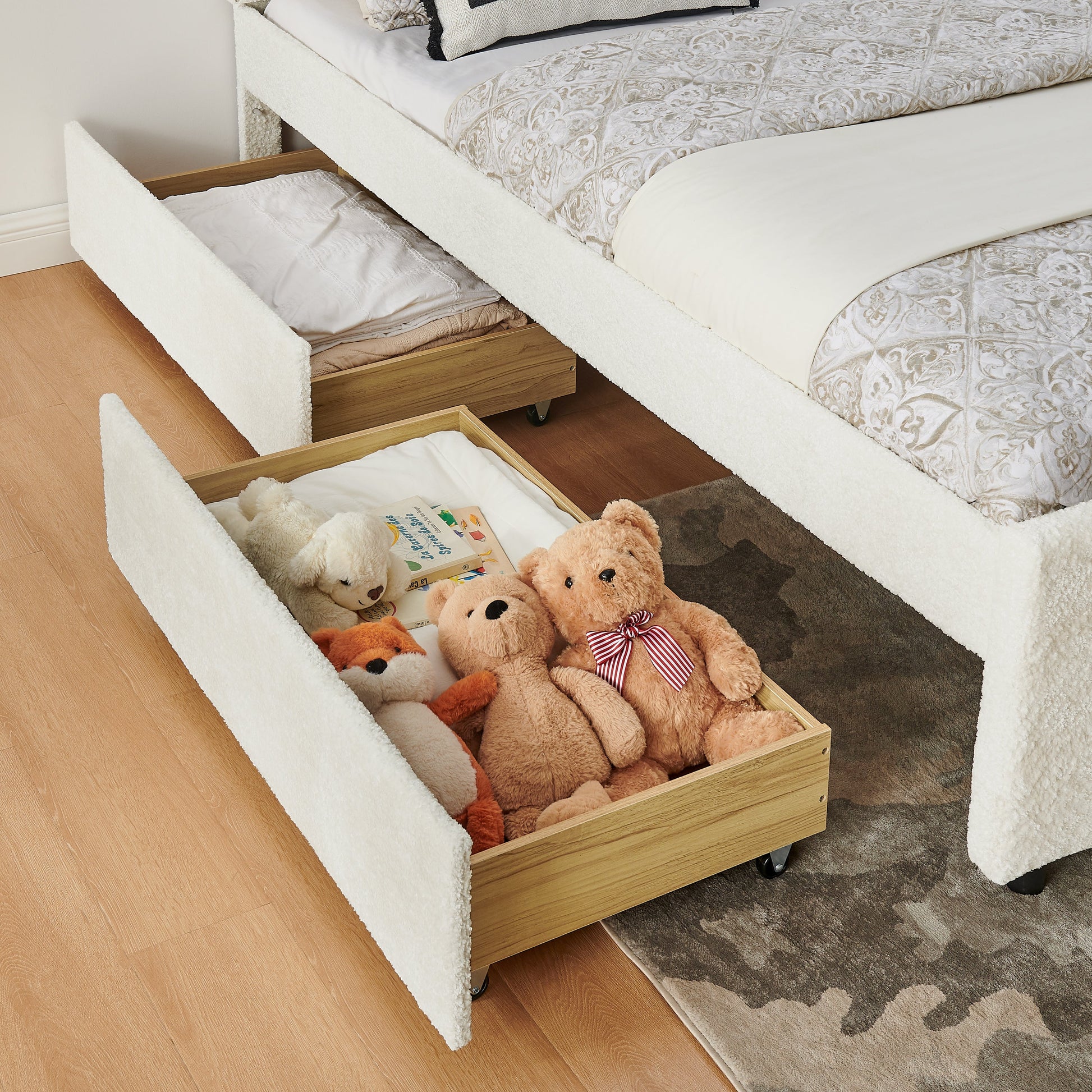 Queen Size Vertical Channel Tufted Upholstered Bed with Storage and Trundle on Tampa Home & Garden Store