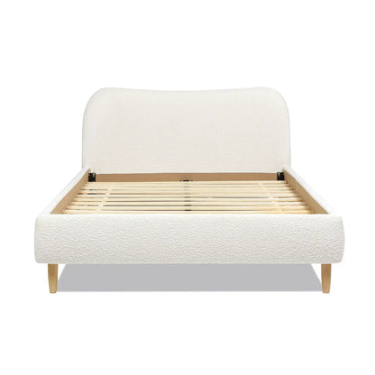 Roman curved headboard upholstered platform bed with slatted base and wooden legs on Tampa Home & Garden Store