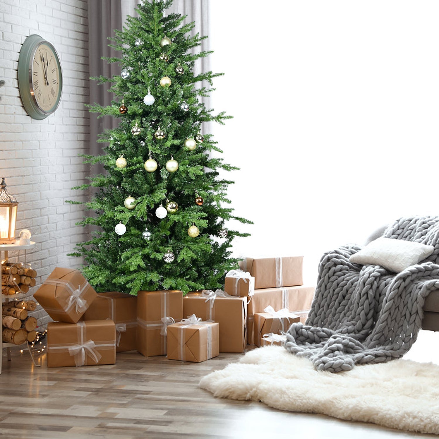 4ft green PVC/PE Christmas tree with 919 tips by HouseOfZazla in living room display on Tampa Home & Garden Store