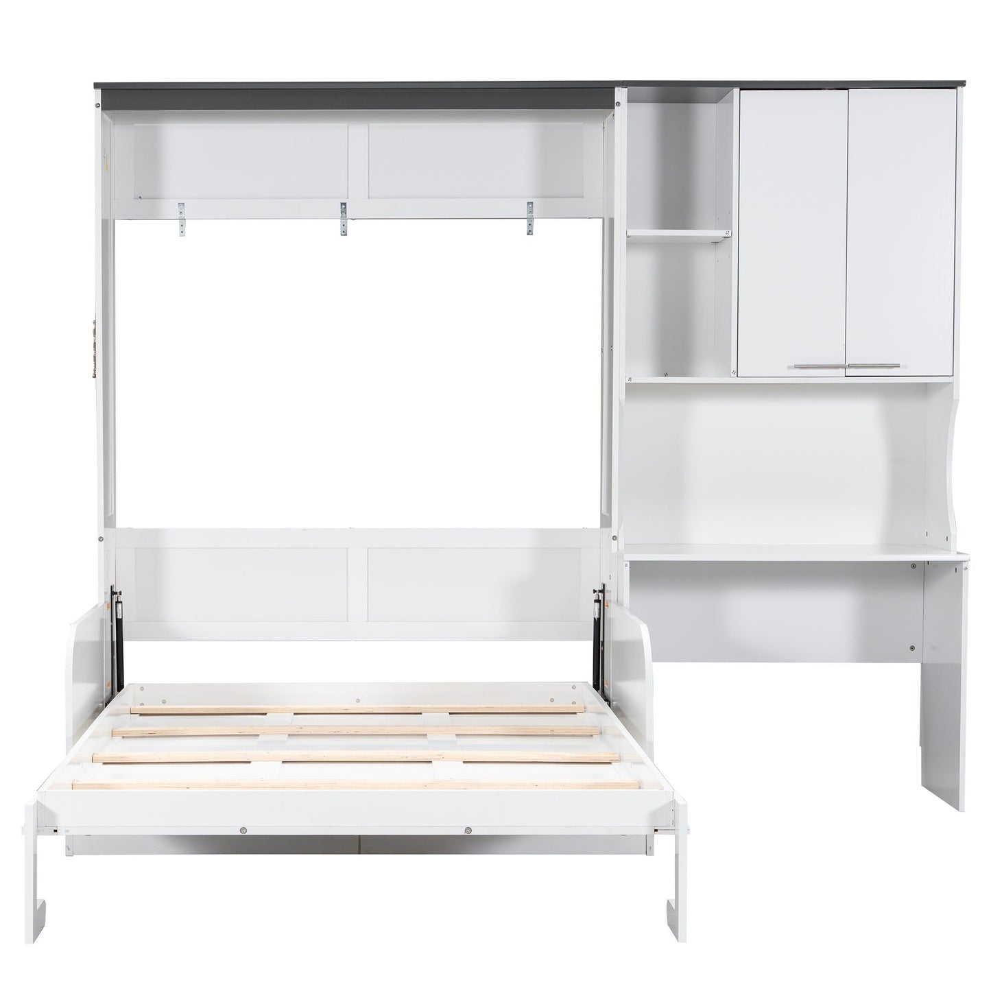 Murphy bed with sofa, desk, and storage cabinet in white, full size, HouseOfZazla on Tampa Home & Garden Store