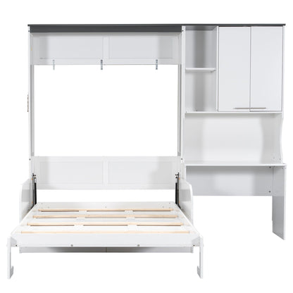 Murphy bed with sofa, desk, and storage cabinet in white, full size, HouseOfZazla on Tampa Home & Garden Store