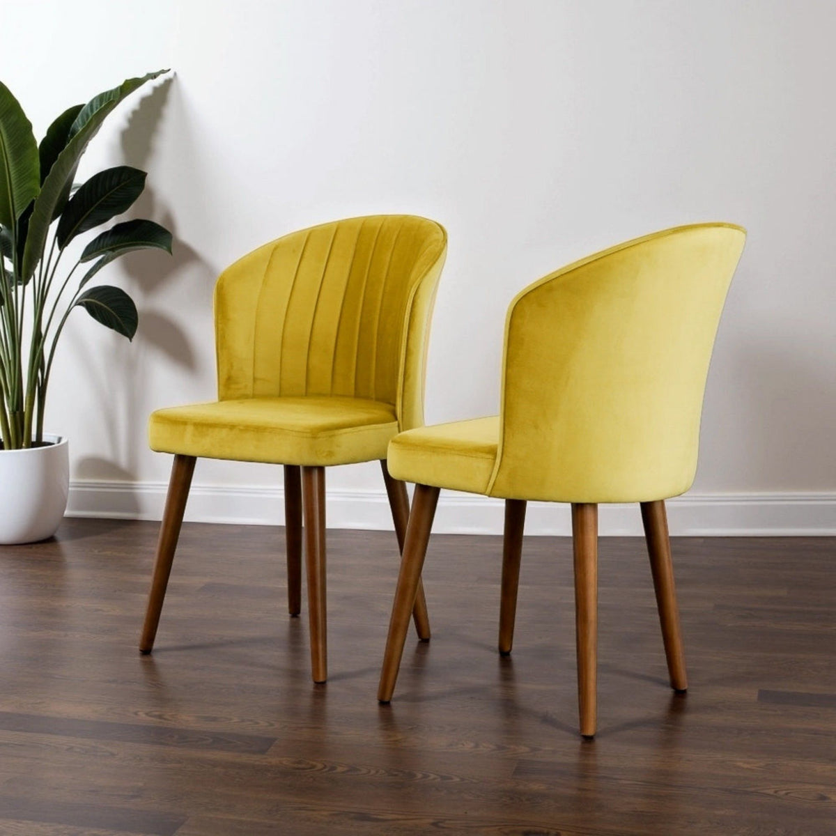 Parsons dining chair set yellow upholstery with wooden legs, 2 chairs on Tampa Home & Garden Store
