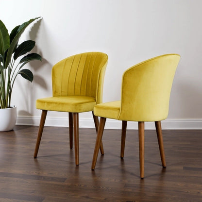 Parsons dining chair set yellow upholstery with wooden legs, 2 chairs on Tampa Home & Garden Store