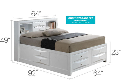 Queen storage bed with bookcase headboard, white finish and built-in drawers by HouseOfZazla on Tampa Home & Garden Store