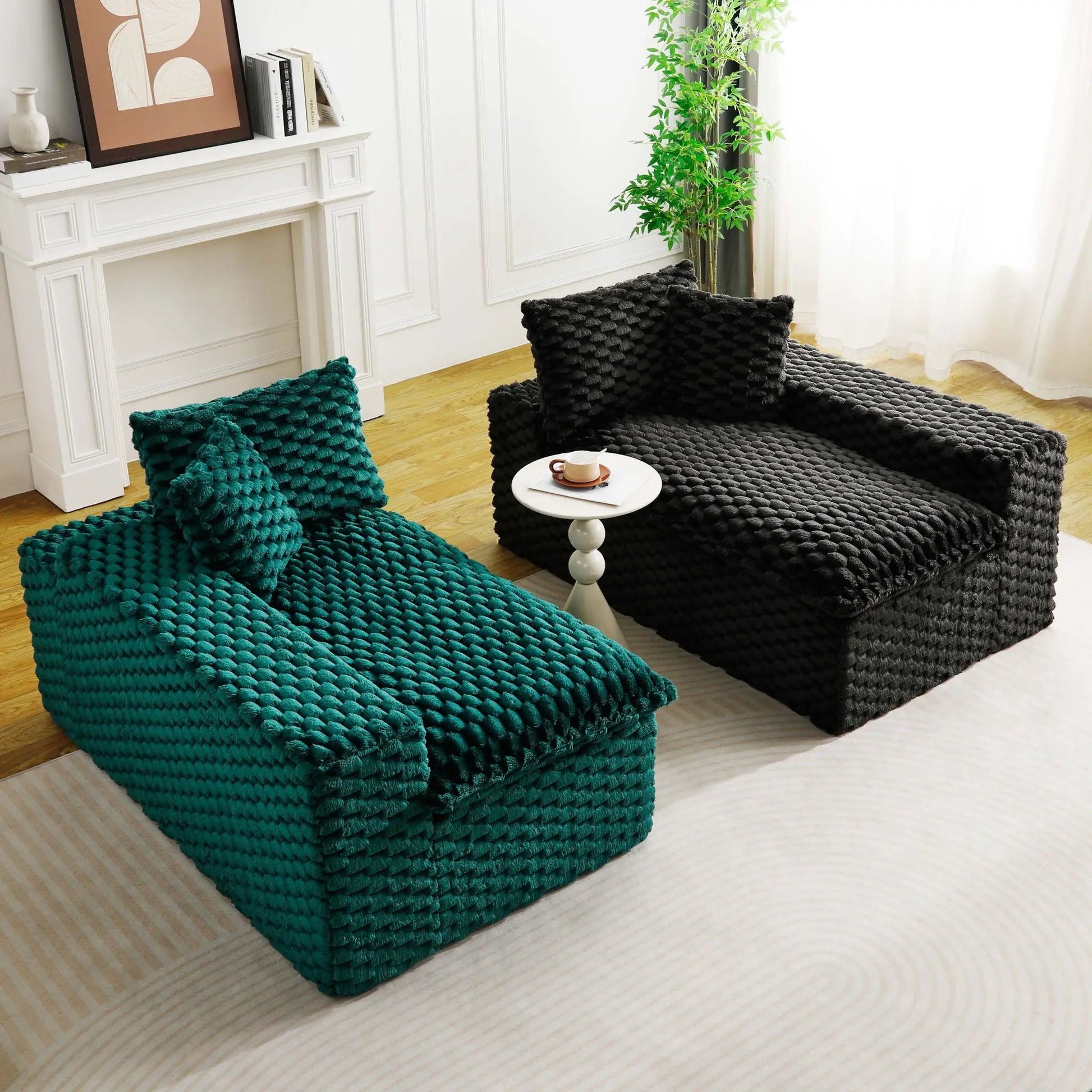 Multifunctional Sofas (2) teal and black by Unique Piece Furniture in modern living room on Tampa Home & Garden Store