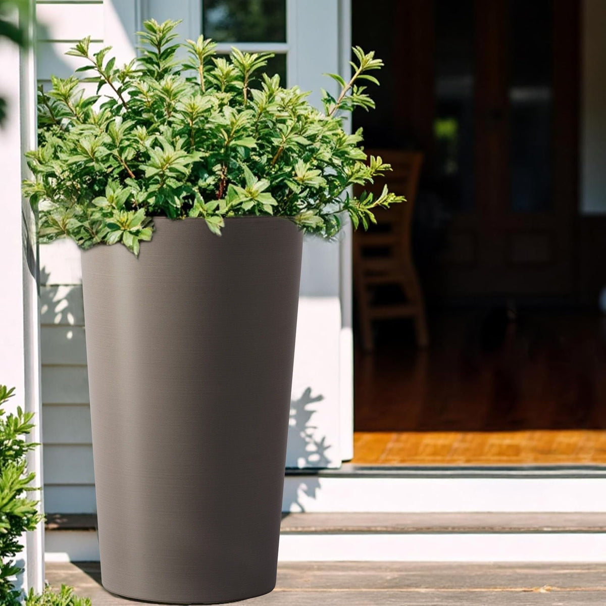 Planter For Outdoor taupe planter with green shrub HouseOfZazla on Tampa Home & Garden Store