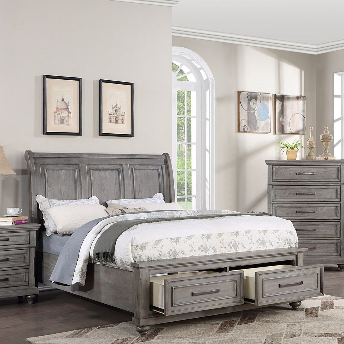 3 Piece Bedroom Set bed with 2 nightstands in gray wood by HouseOfZazla on Tampa Home & Garden Store