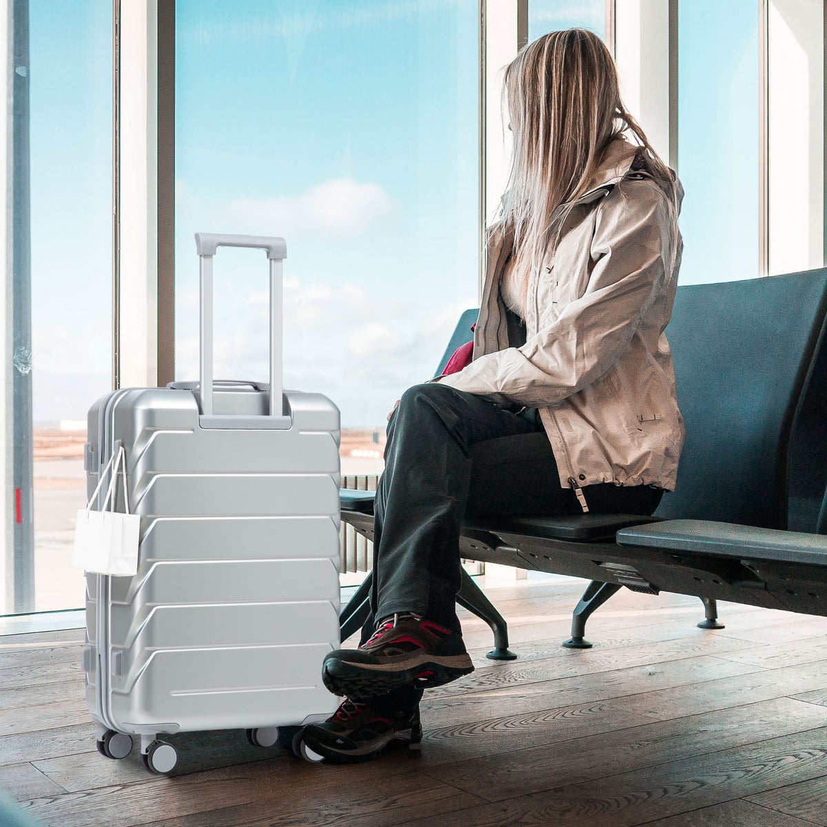 3-Piece ABS Spinner Wheel Luggage Set in light gray with telescoping handles on Tampa Home & Garden Store